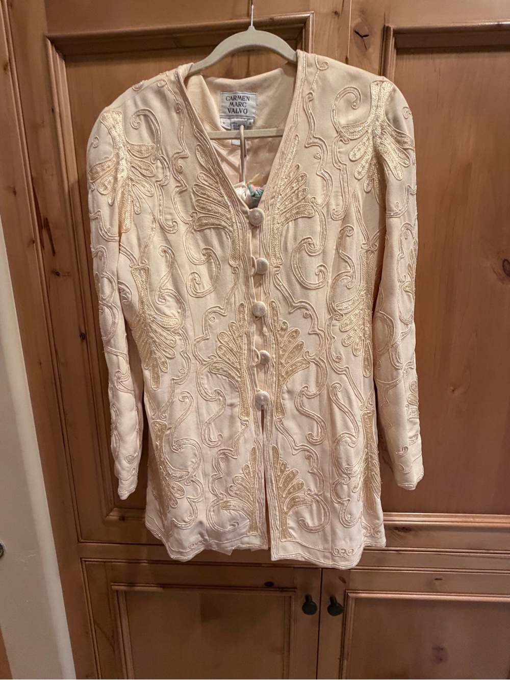 Carmen Marc Valvo Cream Embroidered Wedding suiting